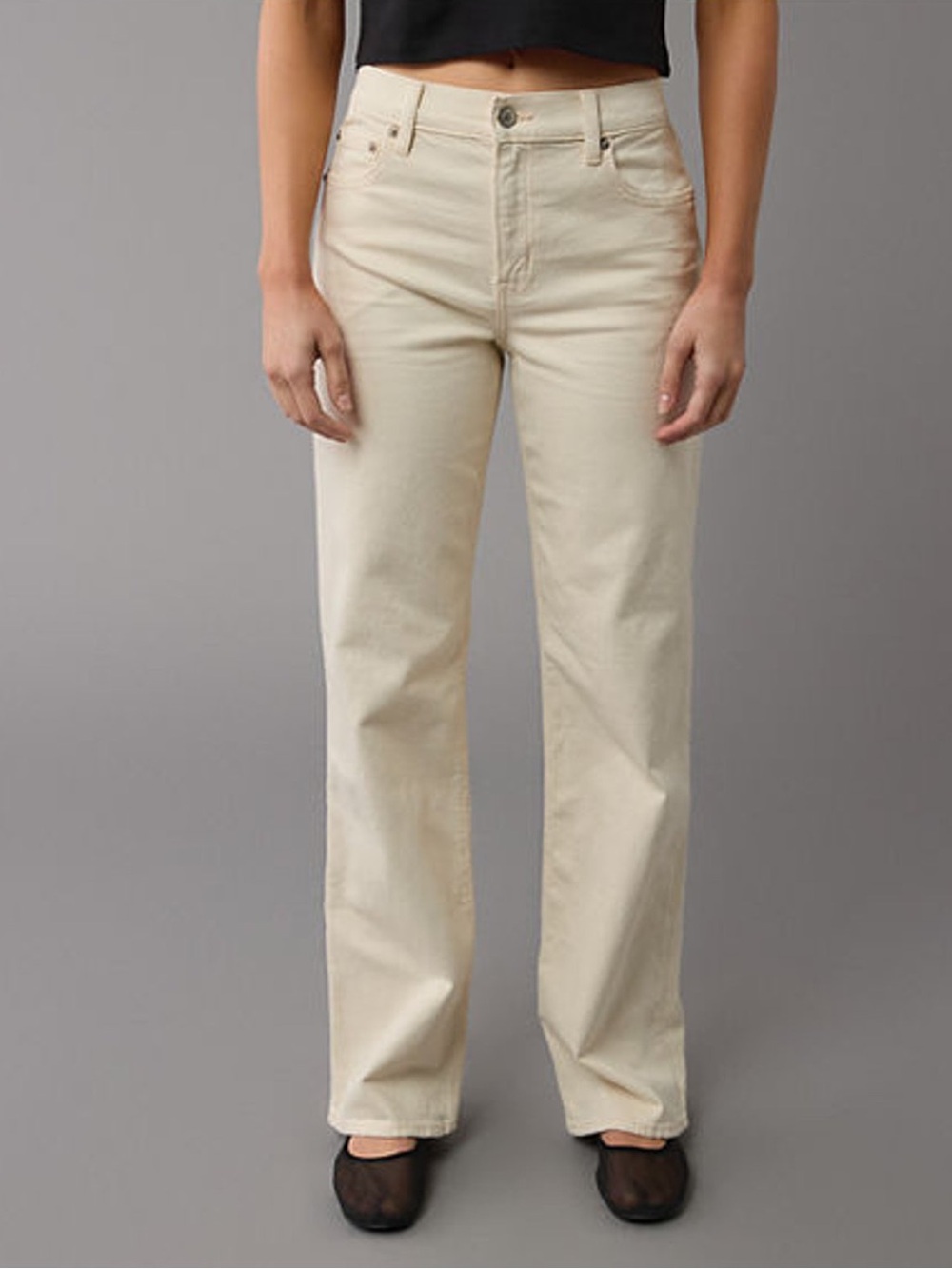 NWT AE Stovepipe Stretch High Rise Straight Leg Denim in Ekru